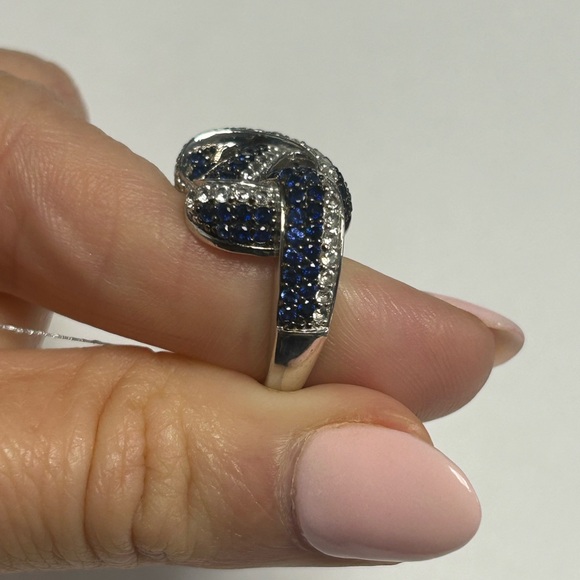 Suzy Levian Sterling Silver Blue Sapphire White Sapphire Knot Ring NWT #5 - Picture 6 of 8